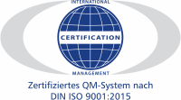 Logo: Zertifiziertes QM-System nach DIN ISO 9001:2015